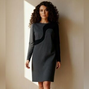 Vintage Carolina Herrera Long Sleeve Black Shift Dress Velvet & Swirly Accent 8